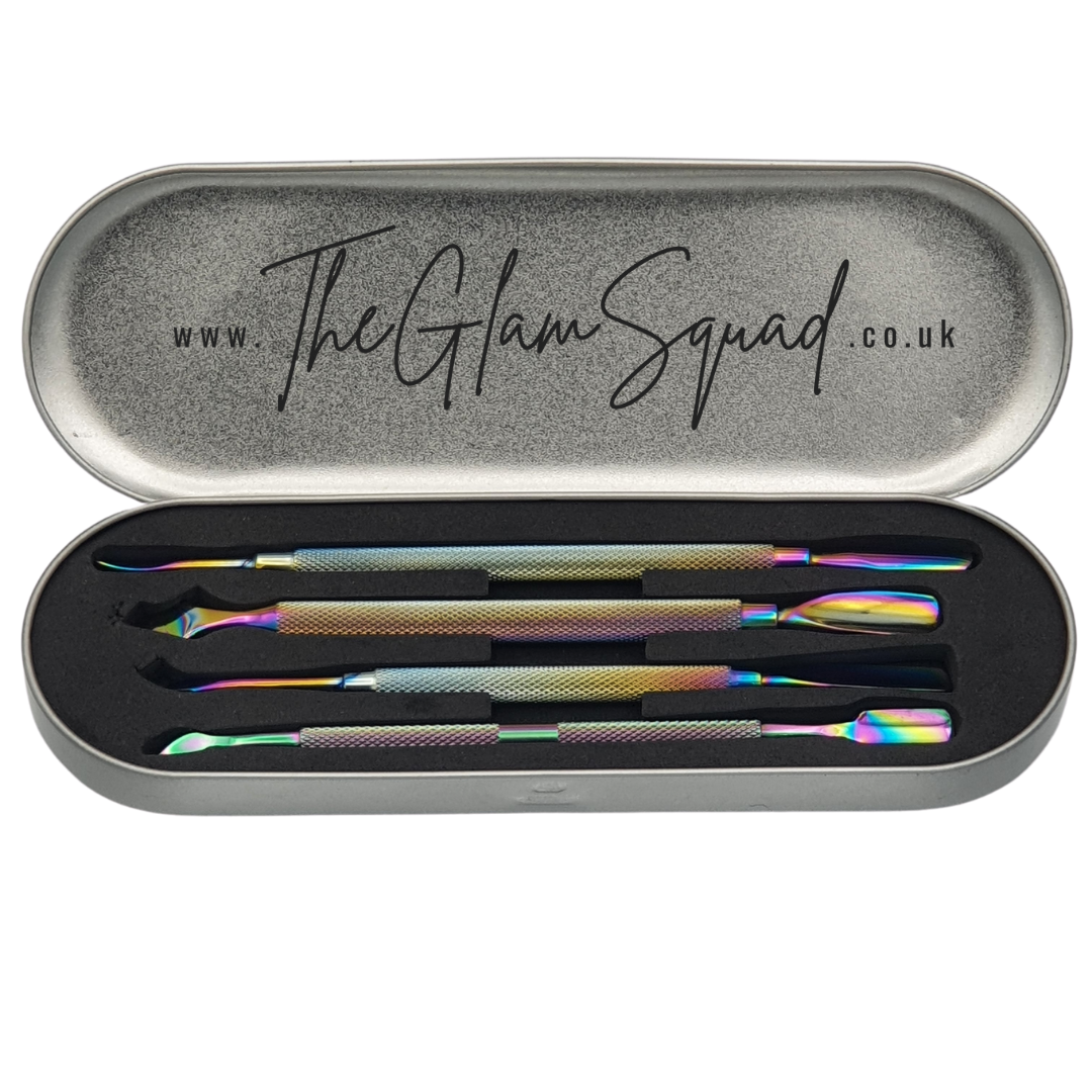 Rainbow 4pc Metal Cuticle Pushers Set