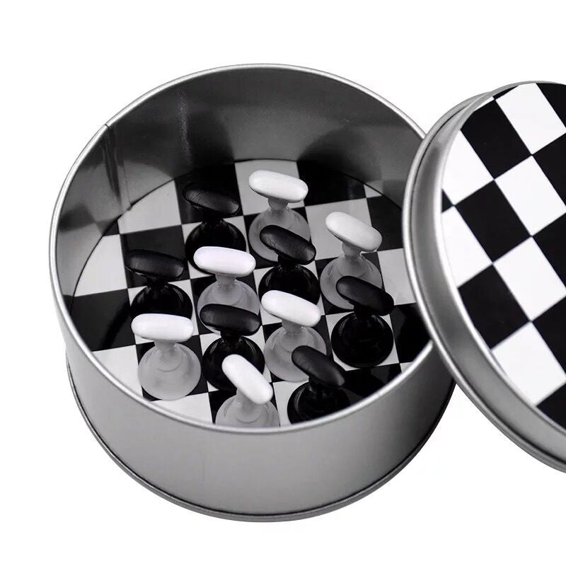 Magnetic Press On Nail Stands with 1 Crystal Base In Chessboard Travel Tin with Putty.